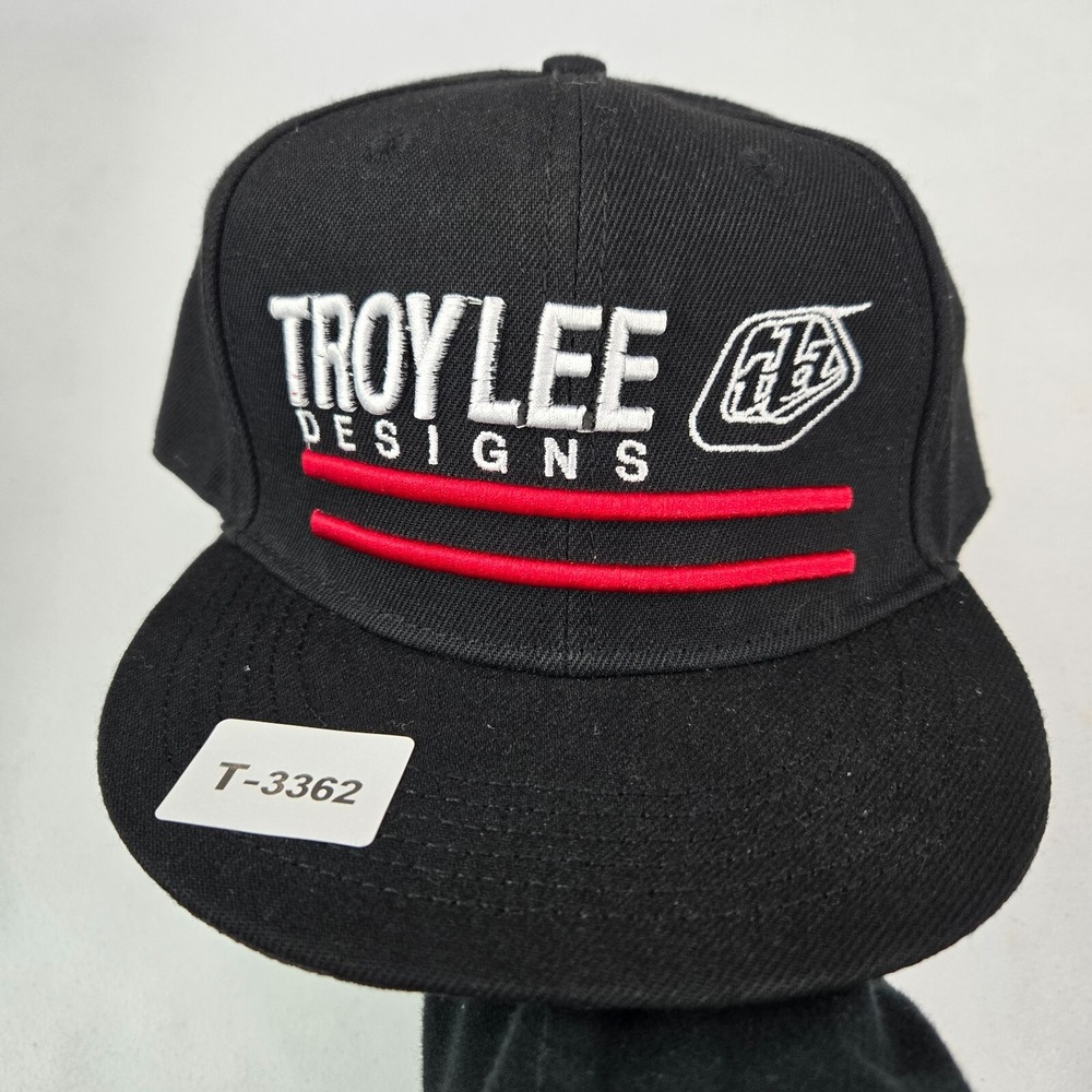 VINTAGE Troy Lee Men Hat‎ OS Black Snapback Cap Logo Embroidered 6 Panel